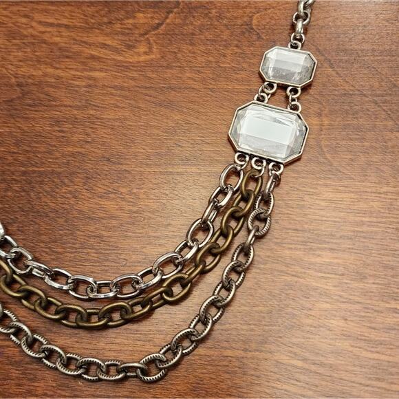 MIXED metals multi strand jeweled layer‎ necklace - Picture 4 of 7